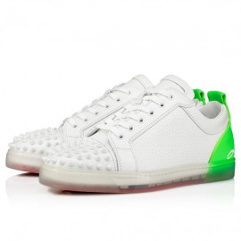 Christian Louboutin Fun Louis Junior Spikes Vert Fluo grossiste Cuir de veau et Spikes Baskets basses