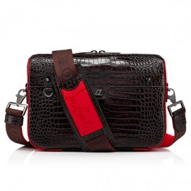 Christian Louboutin Ruisbuddy Sac messenger Expresso Cuir de veau embossé crocodile Mini Crock et gomme